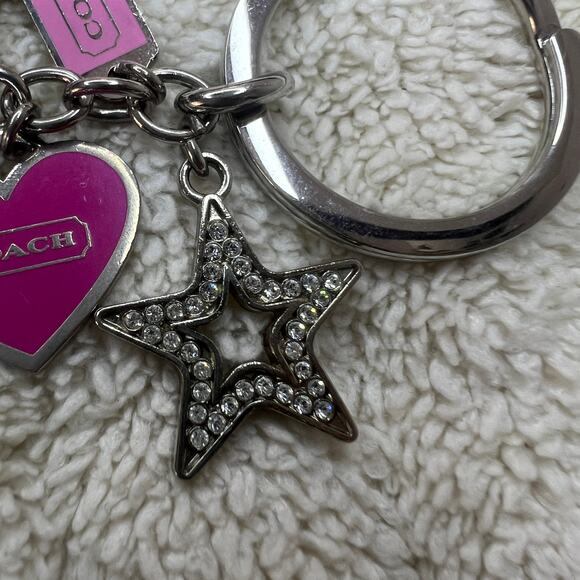 Coach Heart & Star Charm Keychain Silver Pink Rhinestone Bag Charm - Picture 4 of 8